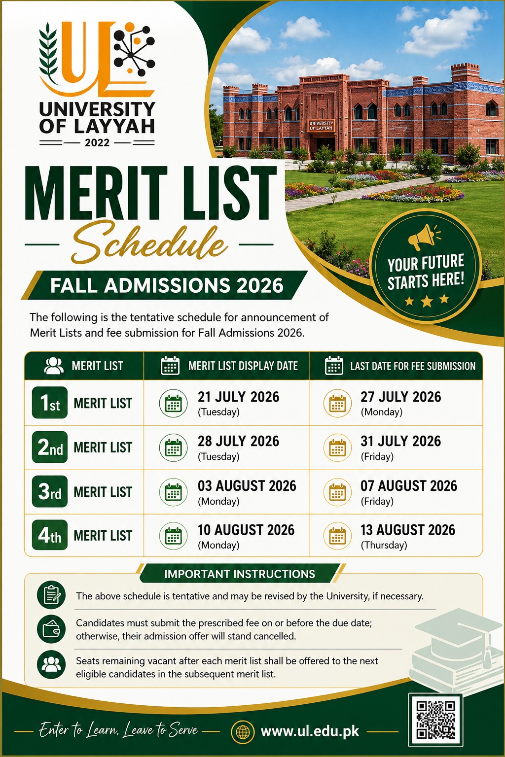 University of Layyah Admission Poster